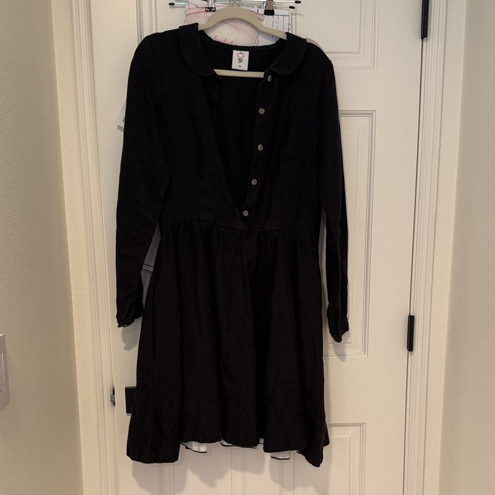 Son de flor herringbone twill mini classic dress in black, size M